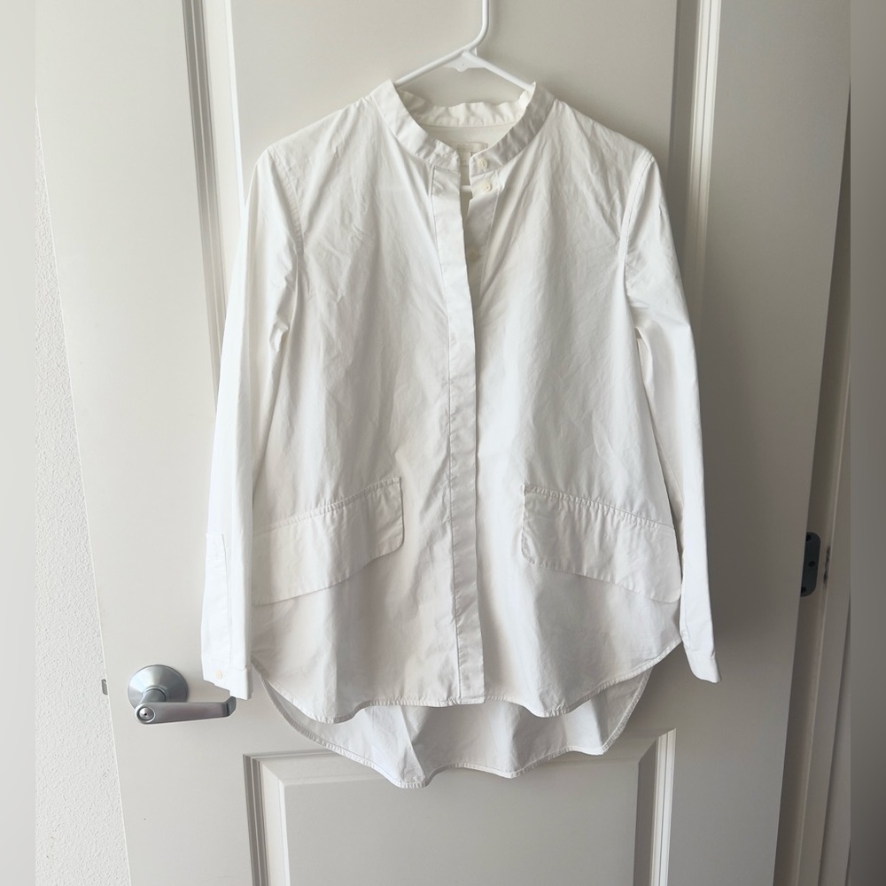 COS White Button-Up Long Sleeves Relaxed Poplin Cotton Shirt
